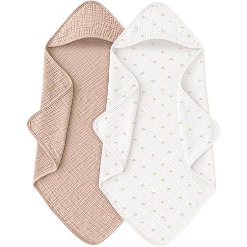 Muslin Baby Towels with Hood for Newborn 100% Cotton Baby Bath Towels Soft & Absorbent Hooded Baby Towel for Boys and Girls, Large Size - 32 * 32 Inches