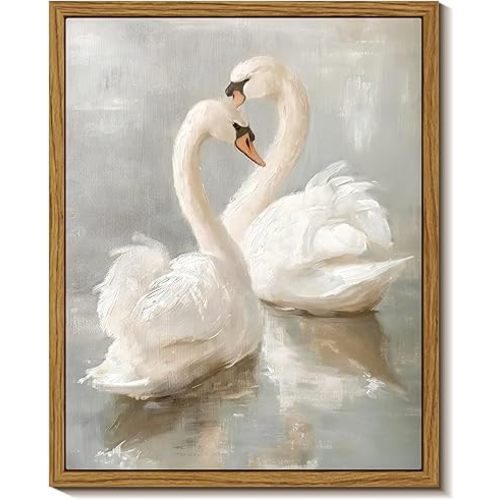 InSimSea Trendy Twin Swans Wall Art Framed Canvas for Living Room - Modern Maximalist Decor Eclectic Swan Artwork Prints Wall Decor Gallery Picture Oil Painting Boho Vintage Bedroom Office 8x10In