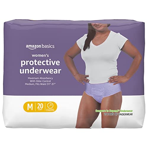 Amazon Basics Incontinence Underwear for Women, Protective, Disposable, Postpartum, Maximum Absorbency, Medium, Lavender, 20 Count