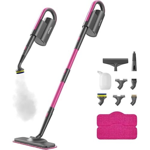 Schenley 7-in-1 Steam Mop Dual-Rod Design with Detachable Handheld Steamer for Walls, Grouts, Hard Floors, Tiles, includes Multi-purpose Accessories and Washable Microfiber Pads