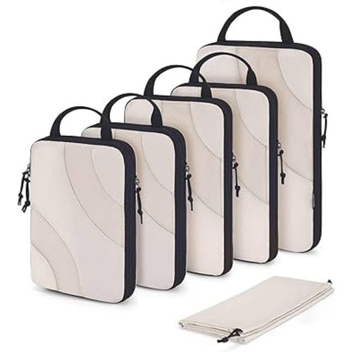 BAGSMART Compression Packing Cubes for Travel, 6 Set Travel Packing Cubes for Suitcases, Compression Suitcase Organizers Bag Set & Travel Cubes for Luggage, Lightweight Packing Organizers White Opal