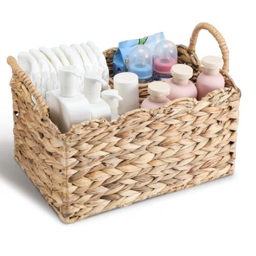 Chunful 1 Pack Wicker Diaper Caddy Organizer Scalloped Edge 9.5 x 13.5 x 7 Inches Rattan Basket Woven Natural Basket Storage Organizer Handmade for Baby Shower Gifts Newborn Storage