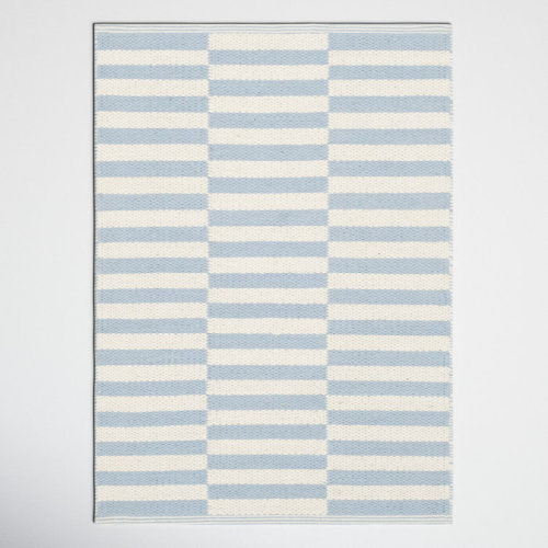 Ilona Striped Hand-Woven Flatweave Cotton Area Rug in Ivory/Light Blue