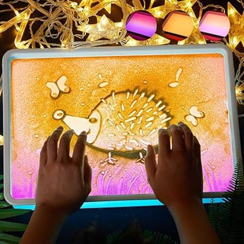 Light Table/Box for Kids | Sand Painting Light Box | Sensory Light Table for Kids | Fun Summer Sand Art Kits Toys,Birthday Gifts & Party Favors for Boys & Girls | 3 Color Modes 16"(Blue)