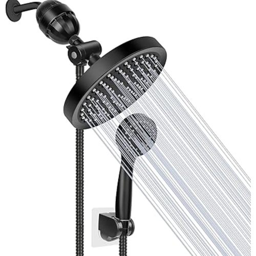 Taiker Filtered Shower Head, High Pressure Rainfall Shower Head/Handheld Shower Filter Combo, Luxury Modern Chrome Plated with 60'' Hose Anti-leak with Holder (Black)
