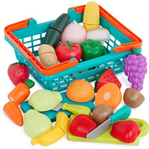 Battat- Play Food Toys For Kids – Food Set With Cutting Boards And Accessories – Farmers Market Produce Basket- Toddler Pretend Fruit- Farmers Market Produce Basket- 2 years + (37 Pcs)