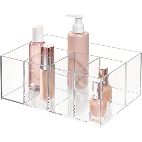 iDesign 5 Compartment Plastic Bathroom Storage Organizer, The Clarity Collection – 9.88” x 6.88” x 4”, Clear