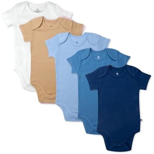 HonestBaby baby-girls 5-pack Short Sleeve Bodysuits One-piece 100% Organic Cotton for Infant Baby Girls