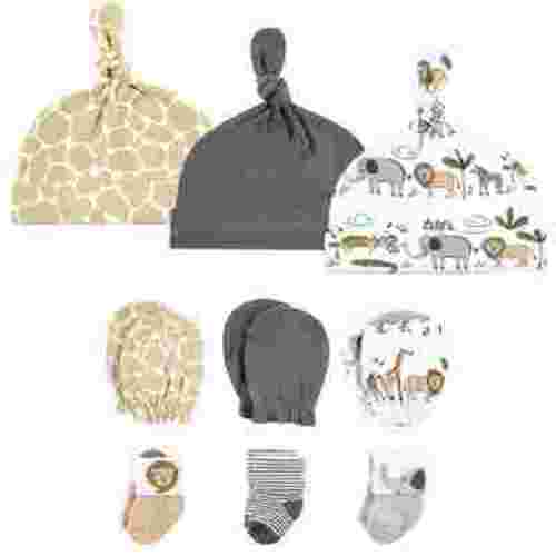 Hudson Baby Unisex Caps, Mittens and Socks Set, Safari, 0-6 Months