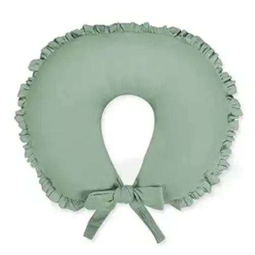 Muslin Nursing Pillow Cover, Breathable & Soft Ruffle Nursing Covers for Breastfeeding Pillows, Comfortable Pillow Slipcover with Extended Adjustable Strap for Baby Boys Girls, Green(Only Cover)