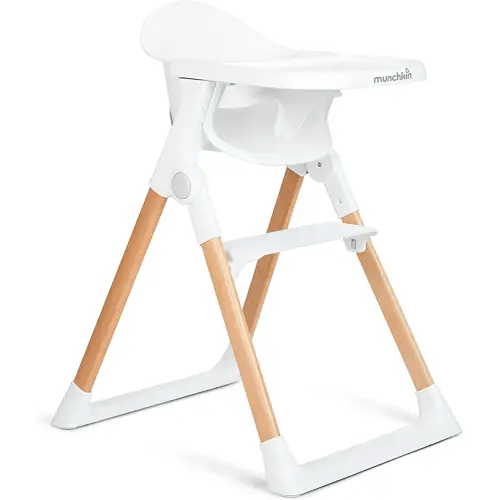 Munchkin® Float™ Foldable Baby and Toddler High Chair - Easy Clean, Compact and Lightweight, Great for Small Spaces, White with Wooden Legs