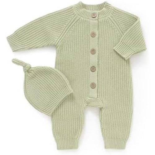 mimixiong Cotton Baby Romper Newborn Baby Knitted Clothes Longsleeve Sweater Outfit for Boy and Girls with Warm Hat Set
