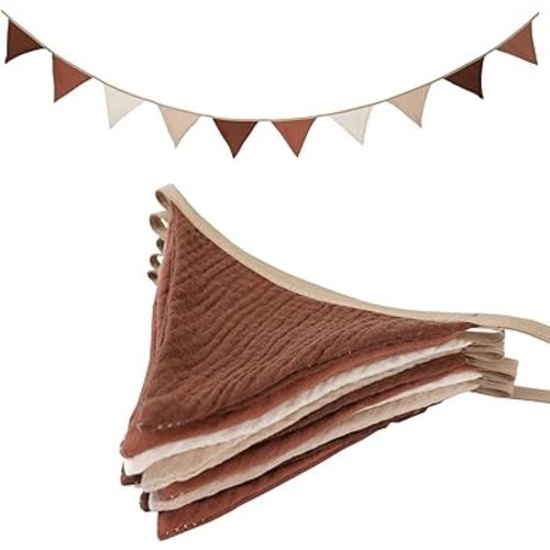 Pennant Banners Bunting Flags Beige and Coffee, Garland Triangle Banners Fabric for Boho Baby Shower Wedding Party Decorations Nursery Playroom Decor(Beige Coffee)