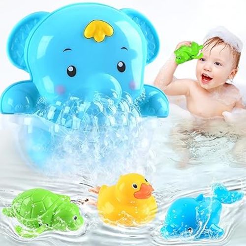 4 in 1 Elephant Bubble Bath Toys - Ages 1-3 & 4-8, Bathtub Bubble Machine & Swimming Toys for Toddlers 3+