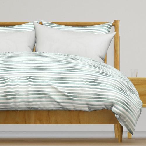Blue Green Waves Stripe Bedding - Stripe Sage by crystal_walen - Ombre Watercolor Cotton Sateen Duvet Cover OR Pillow Shams by Spoonflower
