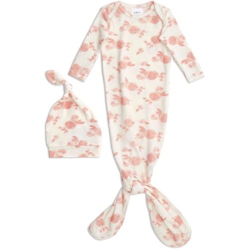 aden + anais Snuggle Knit Knotted Newborn Baby Gown & Hat Set, Rosettes or Heather Grey
