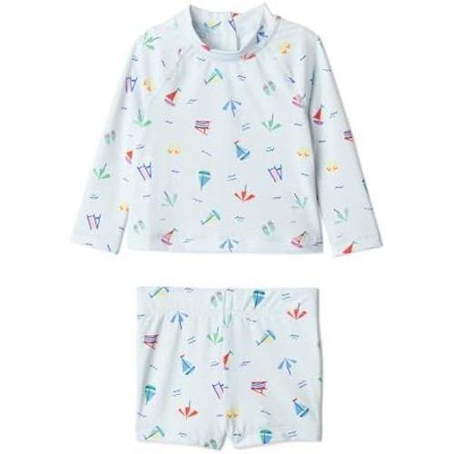 Amazon Essentials x Sofia Grainge Toddlers and Baby Boys' Two-Piece Long Sleeve Rashguard and Shorts Set