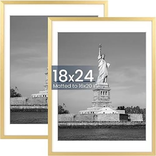 ENJOYBASICS 18x24 Picture Frame, Display Poster 16x20 with Mat or 18 x 24 Without Mat, Wall Gallery Photo Frames, Gold, 2 Pack