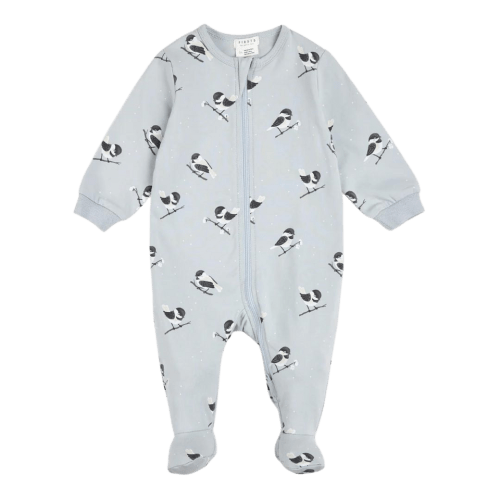 Chickadee Print on Pearl Blue Sleeper