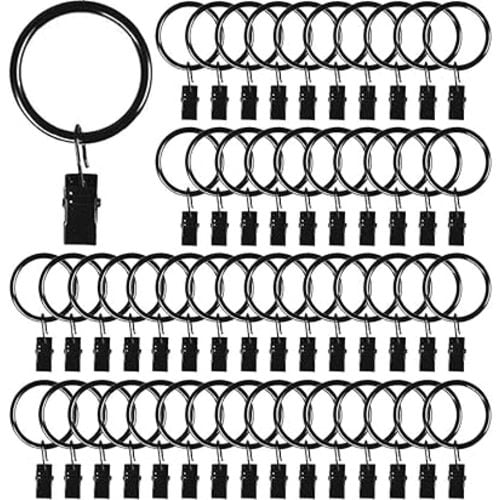 110PCS Curtain Rings with Clips, Premium Drapery Clips with Rings, Metal Hangers Drapes Rings Rustproof, Fits Diameter 5/8 in Curtain Rod Black…