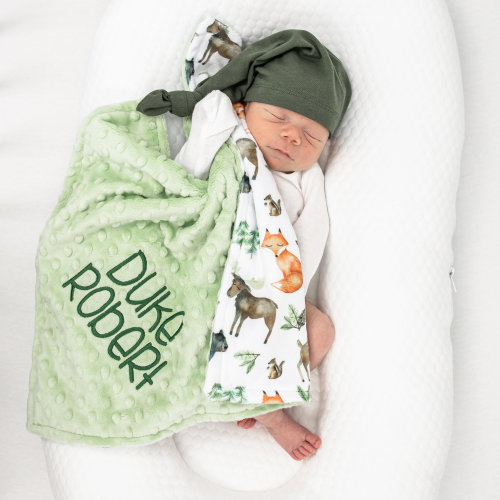 Personalized Baby Blanket - Woodland Animal Blanket - Baby Blanket with Name - Newborn Baby Boy Gift
