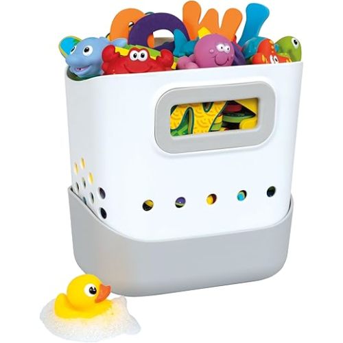 Nuby Tub Toy Caddy - Bath Toy Storage Organizer with Non-Slip Tray - Quick-Dry Design and Handle for Easy Scooping - Keeps Bathroom Floors Clean
