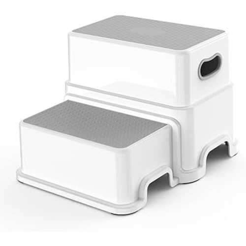 Victostar Toddler Step Stool,2 Kids Step Stool for Bathroom Sink,Baby Potty Stool with Anti-Slip Surface and Rubber Bottom,Plastic Stool with Handle for Toilet Potty Training Bathroom Kitchen