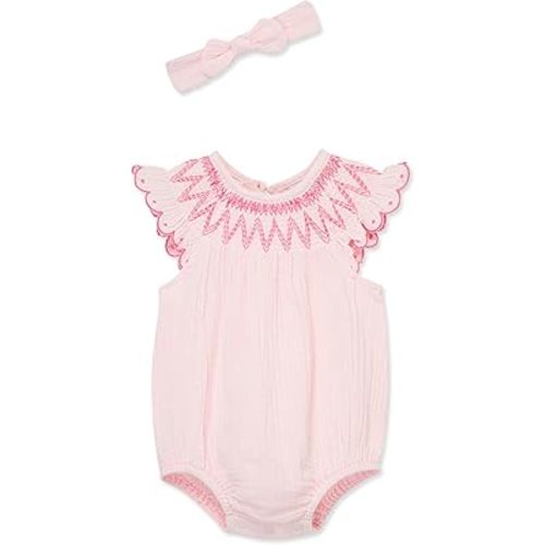 Little Me Clothes for Baby Girls' Gauze Bubble with Headband Set, 3 Months - 12 Months