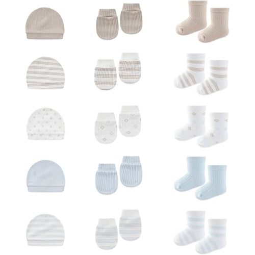 15 Pack Infant Hats Gloves Socks Unisex Baby Boy Girl Accessories Set Cotton New Born Caps Mittens