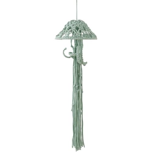 BYVUTE Jellyfish Wall Hanging, Art Decor Handmade Woven Boho Ornament Ocean Fish Wall Tapestry Macrame Hanger, for Office Bedroom Apartment Living Room Nursery Gallery (Green)