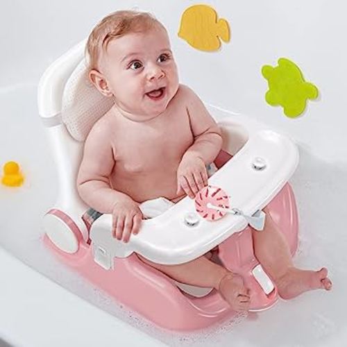 BabyBond Baby Bath Seat with Sitting & Lying 2 Modes, 3-Speed Adjustment, Powerful Suction Cups, Infant Bathtub Chair with Washable Pillow