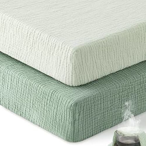 Muslin Crib Sheets for Boys Girls, 100% Cotton Fitted Crib Sheet 2 Pack for Standard Crib and Toddler Mattress, Breathable Soft Baby Sheet 28x52x8in Gradient Green