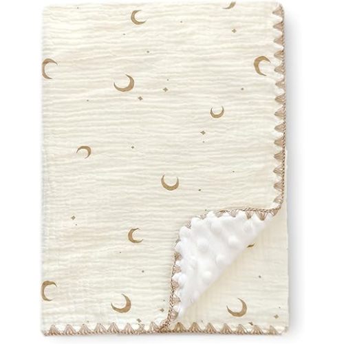 Baby Blanket Cotton Muslin Double Layer 40"x40" Moon Stars