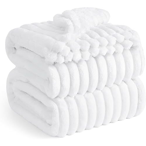 Bedsure GentleSoft Queen Blanket for Couch - Cozy Soft Blankets for Women, Cute Small Fleece Throws for Girls, White, 90x90 Inches