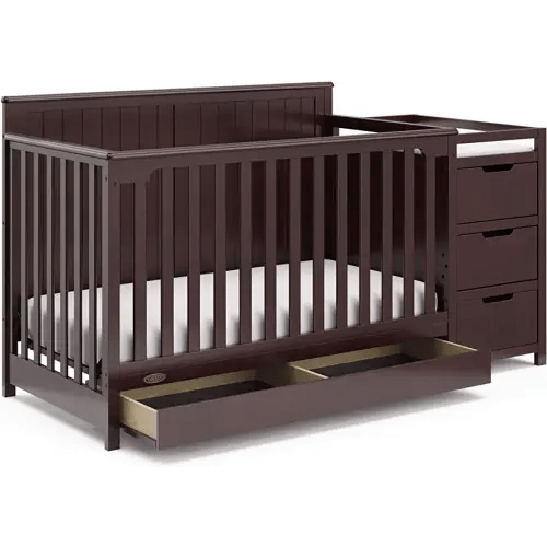 Graco Hadley 5-in-1 Convertible Crib & Changer (Espresso) – GREENGUARD Gold Certified, Fits Standard Crib Mattress, Converts to Toddler Bed and Full Bed, 4 Adjustable Mattress Heights