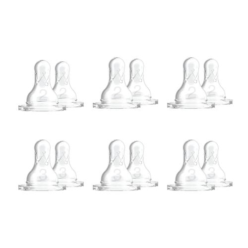 Dr. Brown’s Natural Flow Level 2 & Level 3 Narrow Baby Bottle Silicone Nipples, Medium-Fast Flow, 6m+, 100% Silicone Bottle Nipple, 6 Pack