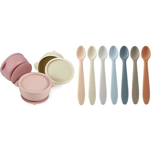 PandaEar 3 Pack Baby Bowls & 7 Pack Silicone Baby Feeding Spoons