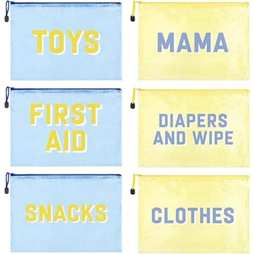 6pcs Hospital Diaper Bag Organizing Pouches for Labor and Delivery, Maternity Essentials Diaper Bag Organizer for Mommy Travel - Blue/Yellow