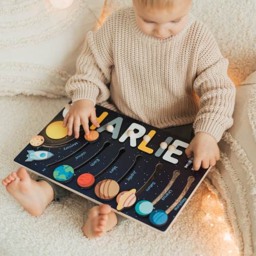 Name Puzzle with Planets of the Solar System, Space Nursery, Educational Toy with Planets, Sun and Earth Baby Shower Gift, Christmas Gifts