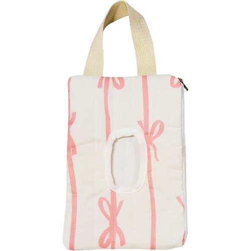 AGLOO Bow Baby Wipes Dispenser - Portable Wet Tissue Storage Bag for Travel, Refillable Diaper Wipe Holder for Car and Stroller – Reusable Hanging Wet Wipe Pouch (Pink-White)