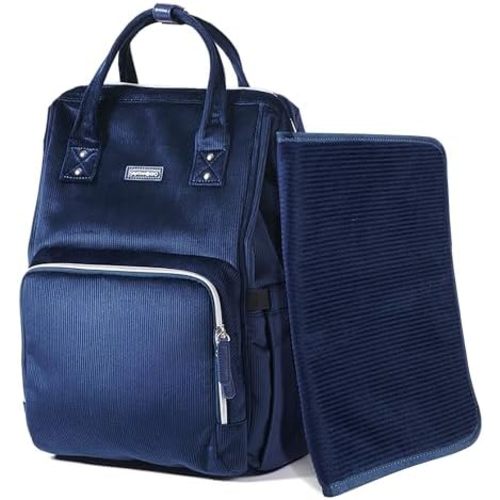 SUNVENO Velvet Stitching Diaper Bag Backpack Large Capacity Tote Shoulder Nappy Bag Organizer for Baby Care with Insulated Pockets, Waterproof Fabric, Blue