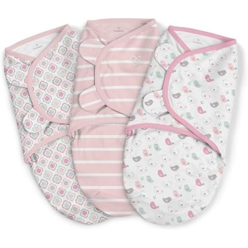 SwaddleMe by Ingenuity Original Swaddle, Size Large, For Ages 3-6 Months, 14-18 Pounds, Up to 30 Inches Long, 3-Pack Baby Swaddle Blanket Wrap(Fly Away color)