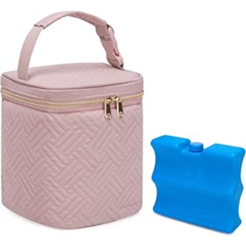 Fasrom Breastmilk Cooler Bag with Ice Pack Fits 4 Large Baby Bottles up to 9 Ounce, Insulated Baby Bottle Bag for Nursing Moms Daycare or Travel, Easily Attaches to Stroller, Pink (Patent Design)