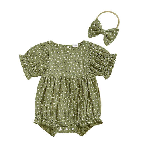 Baby Girls 2Pcs Summer Outfit Short Poof Sleeve Round Neck Solid / Flo – August + Willow