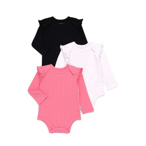 Garanimals Baby Girls Ruffle Ribbed Bodysuits with Long Sleeves, 3-Pack, Sizes 0-24 Months