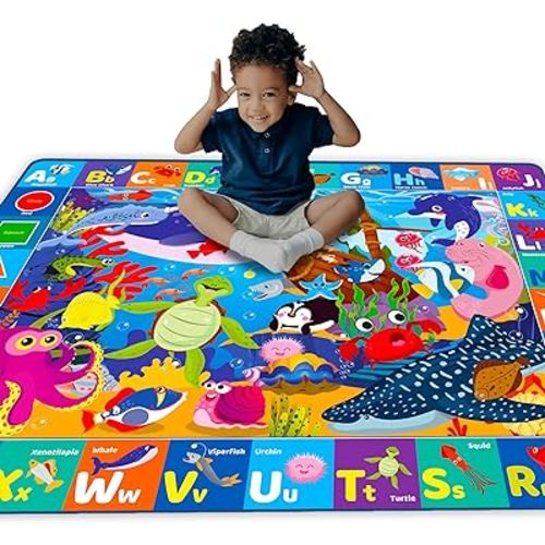 QUOKKA Baby Play Mat for Floor - Ocean ABC Rug for Kids Toddlers Infants Extra Thick Large Padded Non-Slip Rug for Babies Crawling and Playing - Foldable Care Mat for Girls and Boys Playroom