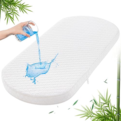 Pro Goleem Bassinet Mattress, Oval Bassinet Mattress Pad with Waterproof Bamboo Cover, Breathable Cradle Mattress, Moses Basket Mattress, 15’’x30’’