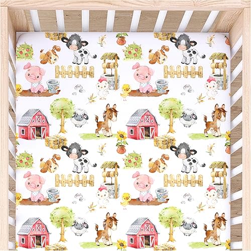 Buttery Soft Rayon Baby Crib Sheets Girl and Boy - Infant Shower Gift - Standard Crib Sheets - Fitted & Breathable Crib Mattress Sheet - Toddler Sheet (Farm Animals)