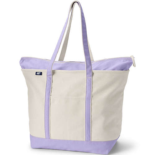 Extra Large Natural 5 Pocket Zip Top Long Handle Canvas Tote Bag