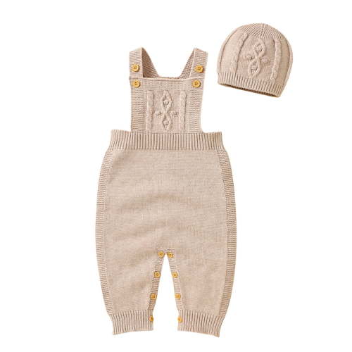 Baby Boy Girl Knit Romper Sleeveless Sweater with Hat Set Solid Jumpsuit Bodysuit Boy Girl Sweater Clothes 2PCS Sets Fall Winter Clothes for Unisex Girls Boys 0-3 Months